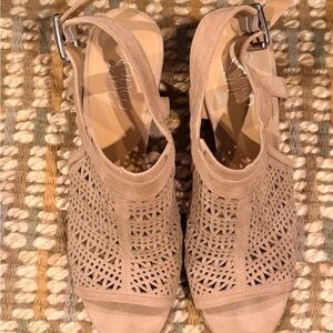 Sarto by Franco Sarto Taupe Laser-Cut Peep Toe Sandals